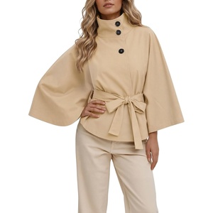 image:imageCicy Bell Womens Cropped Trench Coats Cape Sleeve Funnel Neck Belted JacketLight Khaki