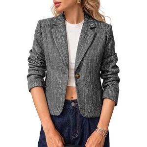 image:imageCicy Bell Womens Cropped Tweed Blazers Business Casual Suit Jackets BlazerBlackwhite