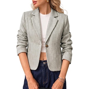 image:imageCicy Bell Womens Cropped Tweed Blazers Business Casual Suit Jackets BlazerGrey