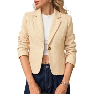 image:imageCicy Bell Womens Cropped Tweed Blazers Business Casual Suit Jackets BlazerLight Khaki