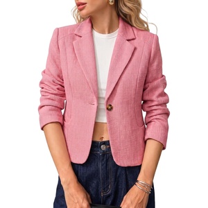 image:imageCicy Bell Womens Cropped Tweed Blazers Business Casual Suit Jackets BlazerPink