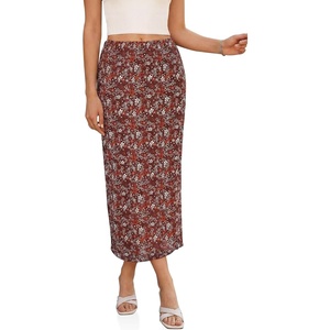 image:imageCicy Bell Womens Floral Mesh Midi Skirts Elastic High Waisted Animal PrintCoffee