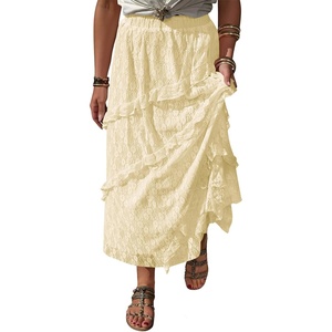 image:imageCicy Bell Womens Lace Ruffle Maxi Skirt Boho High Waist Floral Long SkirtsBeige