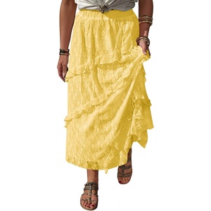 image:imageCicy Bell Womens Lace Ruffle Maxi Skirt Boho High Waist Floral Long SkirtsYellow
