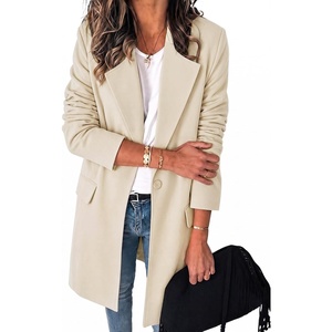image:imageCicy Bell Womens Long Blazers Business Casual Open Front Lapel Suit JacketBeige