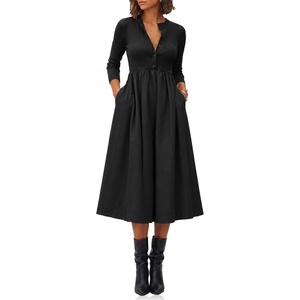 image:imageCicy Bell Womens Long Sleeve Midi Dress Casual Half Button Fall DressesBlack