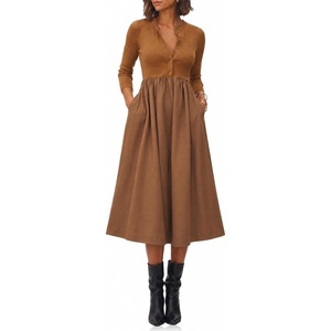 image:imageCicy Bell Womens Long Sleeve Midi Dress Casual Half Button Fall DressesCoffee