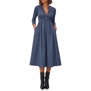 image:imageCicy Bell Womens Long Sleeve Midi Dress Casual Half Button Fall DressesDark Blue
