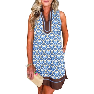 image:imageCicy Bell Womens Summer Floral Print Beach Casual V Neck Boho Mini DressesBlue
