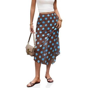 image:imageCicy Bell Womens Summer Polka Dots Midi Skirt High Waisted Asymmetrical Hem Semi Sheer Flowy Beach Boho SkirtsCoffee