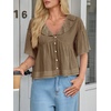 image:imageCicy Bell Womens Cropped Babydoll Tops Summer Cute Flowy Eyelet BlousesDark Khaki