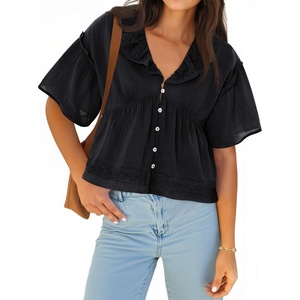 image:imageCicy Bell Womens Cropped Babydoll Tops Summer Cute Flowy Eyelet BlousesBlack
