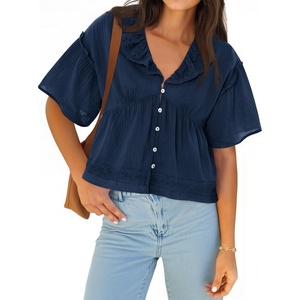 image:imageCicy Bell Womens Cropped Babydoll Tops Summer Cute Flowy Eyelet BlousesNavy