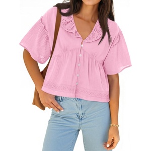 image:imageCicy Bell Womens Cropped Babydoll Tops Summer Cute Flowy Eyelet BlousesPink