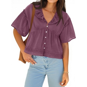 image:imageCicy Bell Womens Cropped Babydoll Tops Summer Cute Flowy Eyelet BlousesPurple