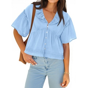 image:imageCicy Bell Womens Cropped Babydoll Tops Summer Cute Flowy Eyelet BlousesSky Blue