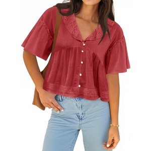 image:imageCicy Bell Womens Cropped Babydoll Tops Summer Cute Flowy Eyelet BlousesWine Red