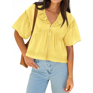 image:imageCicy Bell Womens Cropped Babydoll Tops Summer Cute Flowy Eyelet BlousesYellow