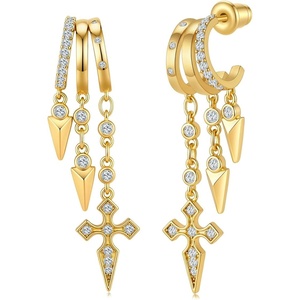 image:imageCicy Bell Gold Earrings For Women 18k Gold Plated Triple Dangle EarringsStyle BGold