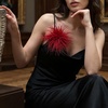 image:imageCicy Bell Ostrich Feather Brooch Pin For Women Large Floral Lapel PinsRed