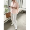 image:imageCicy Bell Womens Oversized Button Down Shirts Half Sleeve Collared TopsStriped Apricot
