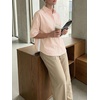 image:imageCicy Bell Womens Oversized Button Down Shirts Half Sleeve Collared TopsStriped Apricot