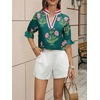 image:imageCicy Bell Womens Summer Floral Blouses Puff Ruffle Sleeve Shirts Boho TopsDeep Green