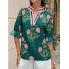 image:imageCicy Bell Womens Summer Floral Blouses Puff Ruffle Sleeve Shirts Boho TopsDeep Green
