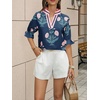 image:imageCicy Bell Womens Summer Floral Blouses Puff Ruffle Sleeve Shirts Boho TopsNavy