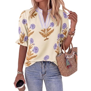 image:imageCicy Bell Womens Summer Floral Blouses Puff Ruffle Sleeve Shirts Boho TopsCreamy White
