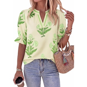 image:imageCicy Bell Womens Summer Floral Blouses Puff Ruffle Sleeve Shirts Boho TopsCyanblue