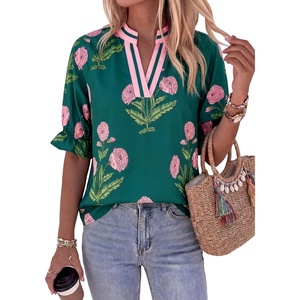 image:imageCicy Bell Womens Summer Floral Blouses Puff Ruffle Sleeve Shirts Boho TopsDeep Green