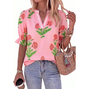 image:imageCicy Bell Womens Summer Floral Blouses Puff Ruffle Sleeve Shirts Boho TopsRose Pink