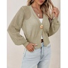 image:imageCicy Bell Womens Cropped Crochet Cardigan Casual Mesh Knit Sweater Cover UpKhaki
