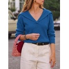 image:imageCicy Bell Womens Pullover Sweaters Lapel Collar V Neck Long Sleeve SweaterDark Blue