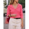 image:imageCicy Bell Womens Pullover Sweaters Lapel Collar V Neck Long Sleeve SweaterDark Pink