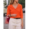 image:imageCicy Bell Womens Pullover Sweaters Lapel Collar V Neck Long Sleeve SweaterOrange