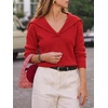 image:imageCicy Bell Womens Pullover Sweaters Lapel Collar V Neck Long Sleeve SweaterRed