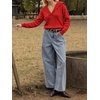 image:imageCicy Bell Womens Pullover Sweaters Lapel Collar V Neck Long Sleeve SweaterRed