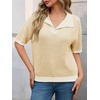 image:imageCicy Bell Womens Striped Cropped Sweaters Short Sleeve Knit Fall PulloverBeige
