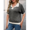 image:imageCicy Bell Womens Striped Cropped Sweaters Short Sleeve Knit Fall PulloverBlack