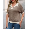 image:imageCicy Bell Womens Striped Cropped Sweaters Short Sleeve Knit Fall PulloverCoffee