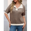 image:imageCicy Bell Womens Striped Cropped Sweaters Short Sleeve Knit Fall PulloverCoffee