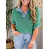 image:imageCicy Bell Womens Striped Cropped Sweaters Short Sleeve Knit Fall PulloverDark Green