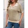 image:imageCicy Bell Womens Striped Cropped Sweaters Short Sleeve Knit Fall PulloverKhaki