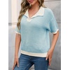 image:imageCicy Bell Womens Striped Cropped Sweaters Short Sleeve Knit Fall PulloverLight Blue