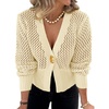 image:imageCicy Bell Womens Cropped Crochet Cardigan Casual Mesh Knit Sweater Cover UpApricot