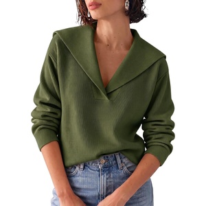 image:imageCicy Bell Womens Pullover Sweaters Lapel Collar V Neck Long Sleeve SweaterArmy Green