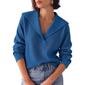 image:imageCicy Bell Womens Pullover Sweaters Lapel Collar V Neck Long Sleeve SweaterDark Blue