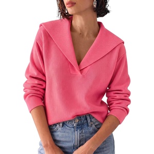 image:imageCicy Bell Womens Pullover Sweaters Lapel Collar V Neck Long Sleeve SweaterDark Pink